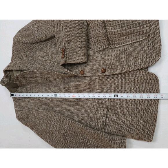 Harris Tweed Stanley Blacker Handwoven Herringbone Wool Blazer Brown Sport Coat - Picture 5 of 9